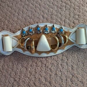 Vintage 80s White Leather suede Gold Silver Bling belt